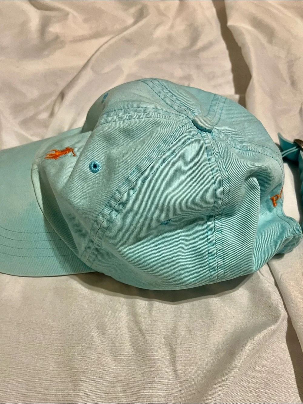 VTG Ralph Lauren  Aqua Baseball Cap with Orange Polo Limited Edition